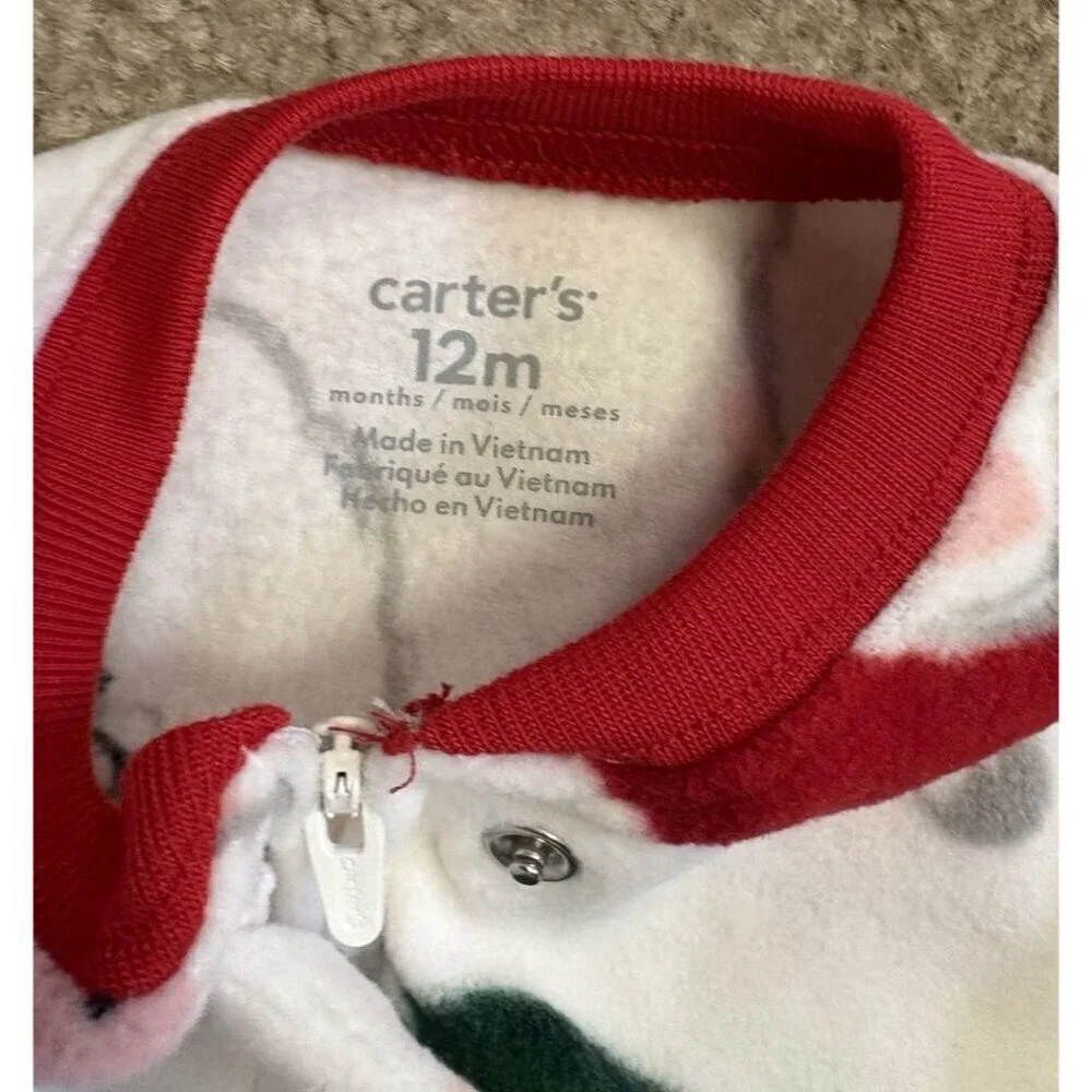 Infant Carters Fleece Baby Christmas Santa 1 Piece Footed Pajama 12 Months